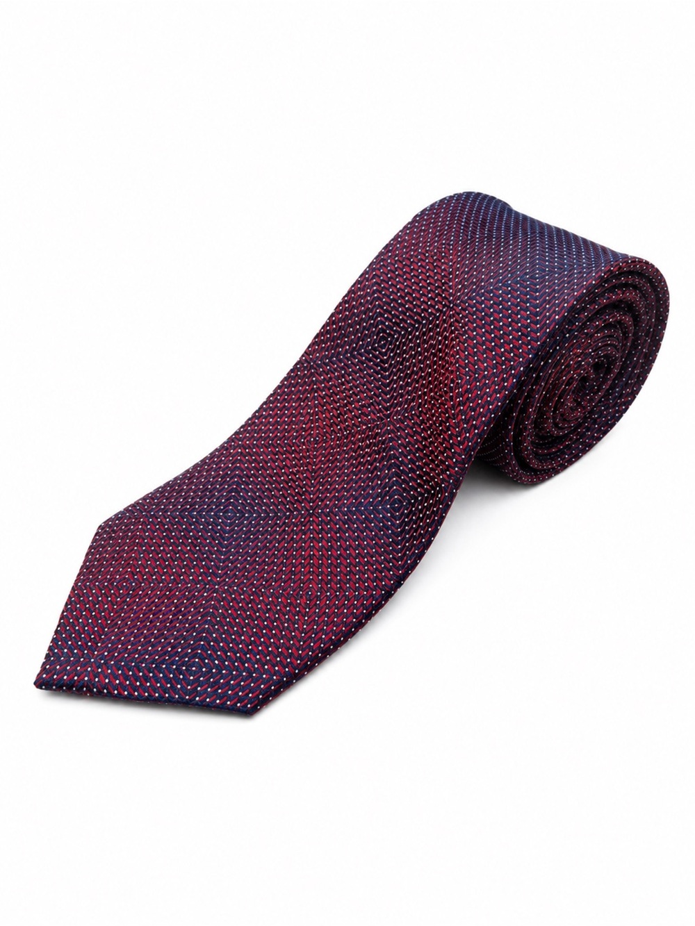 Stafford Silk Tie Red Navy Geometric Pattern